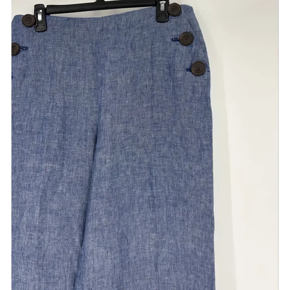 Boden Falmouth Linen Wide Leg Sailor Trousers Chambray - Picture 4 of 11